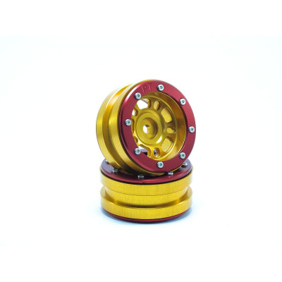 Beadlock Wheels PT- Distractor Gold/Red 1.9